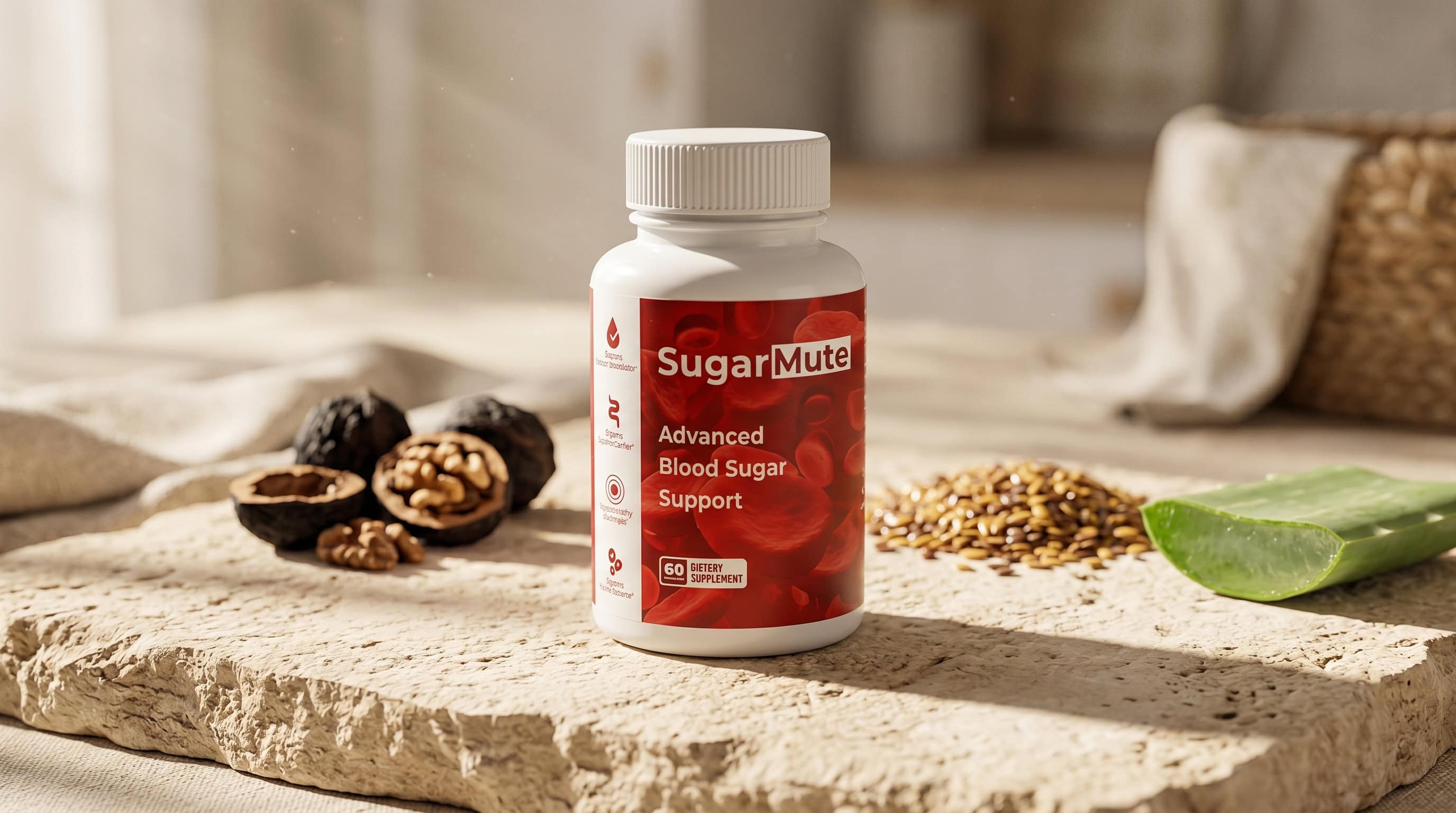 SugarMute supplement bottle on a clean background